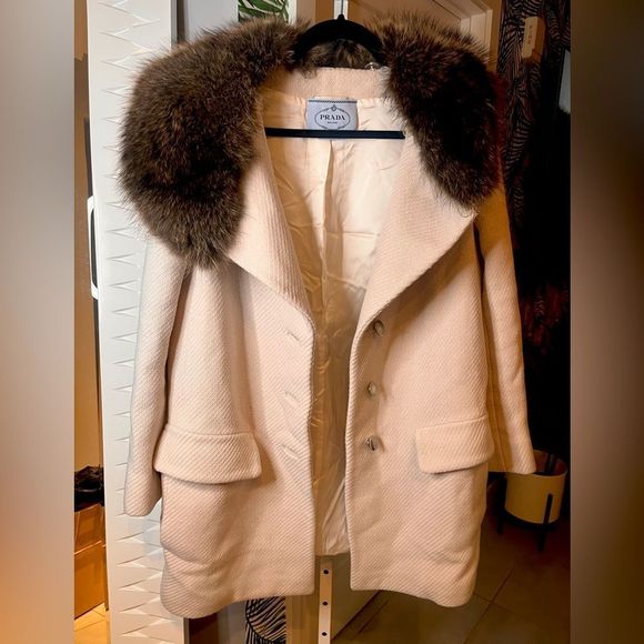 Prada Wool Pea Coat with Fur Trim